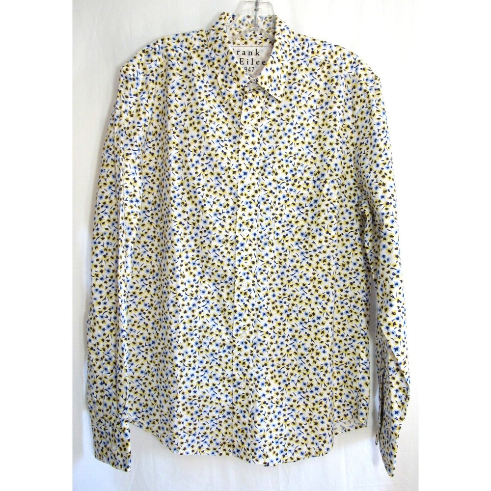 Frank & Eileen Don Blue Yellow Floral Button Down Long Sleeve Shirt Size S NWOT